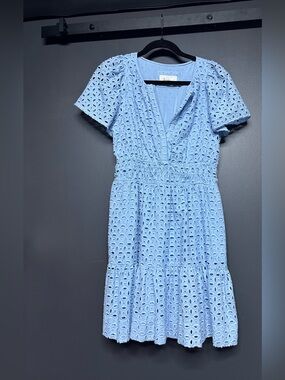 Anthropologie Somerset eyelet tiered mini dress pale blue S
